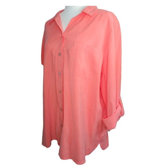 Chico's Coral Button UP Collared Long Sleeve Size 3 Shirt NWT - Picture 6 of 12